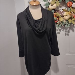 Faded Glory Black 3/4 Sleeve Top Cowl Neck 1X